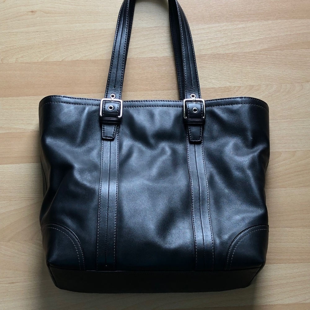 Coach black leather tote